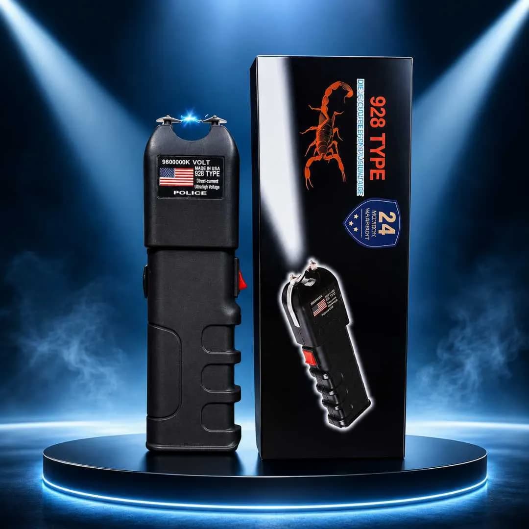 928 Type Heavy Duty Stun Gun with LED Flashlight & Safety Switch (Rechargeable)