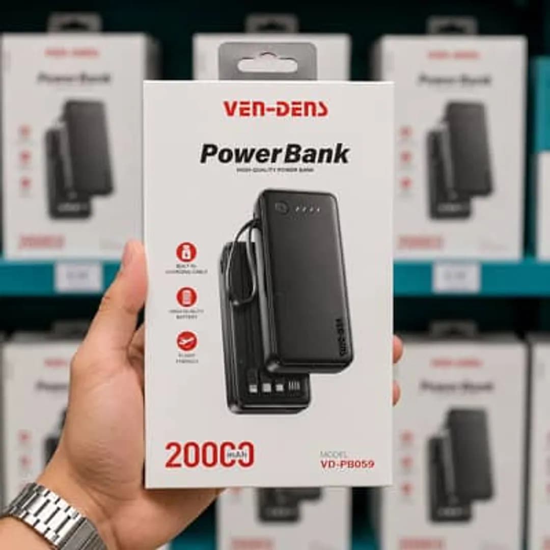 VEN-DENS 20000mAh Power Bank with Built-in Cables & LED Torch (VD-PB059)