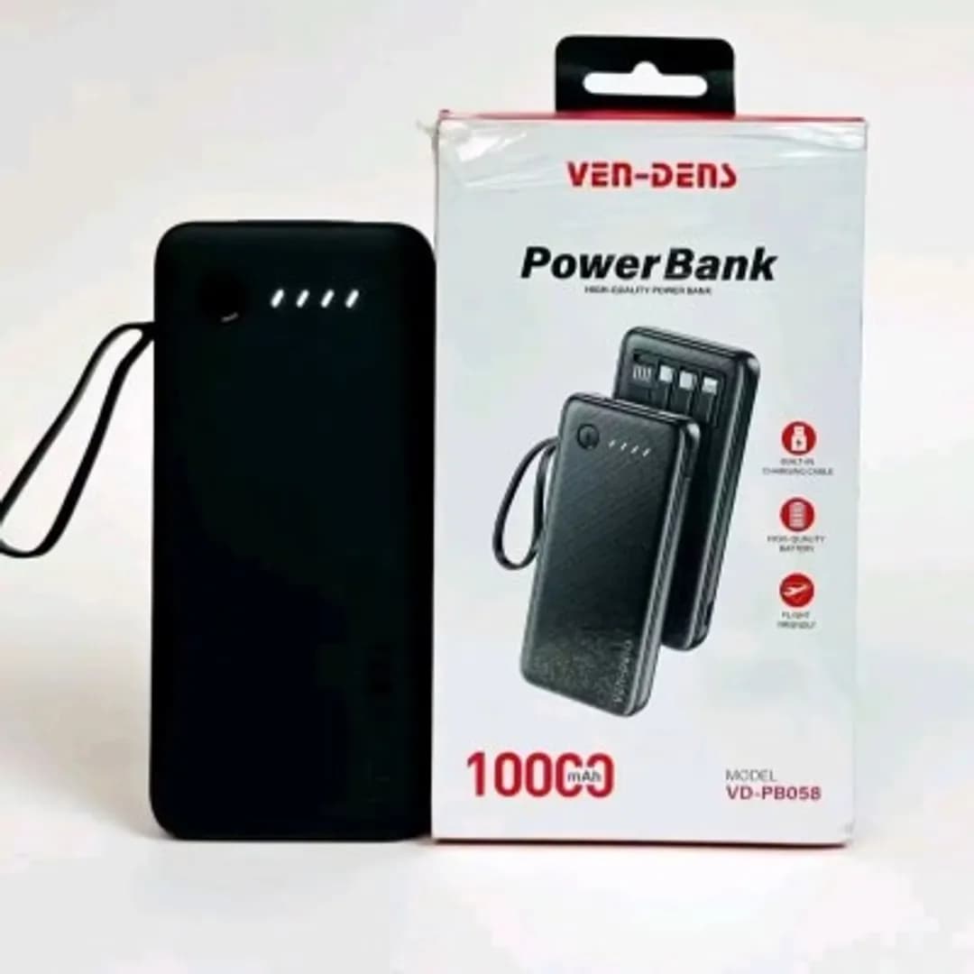 VEN-DENS 10000mAh Power Bank with Built-in Cables & Smart IC Protection (VD-PB058)