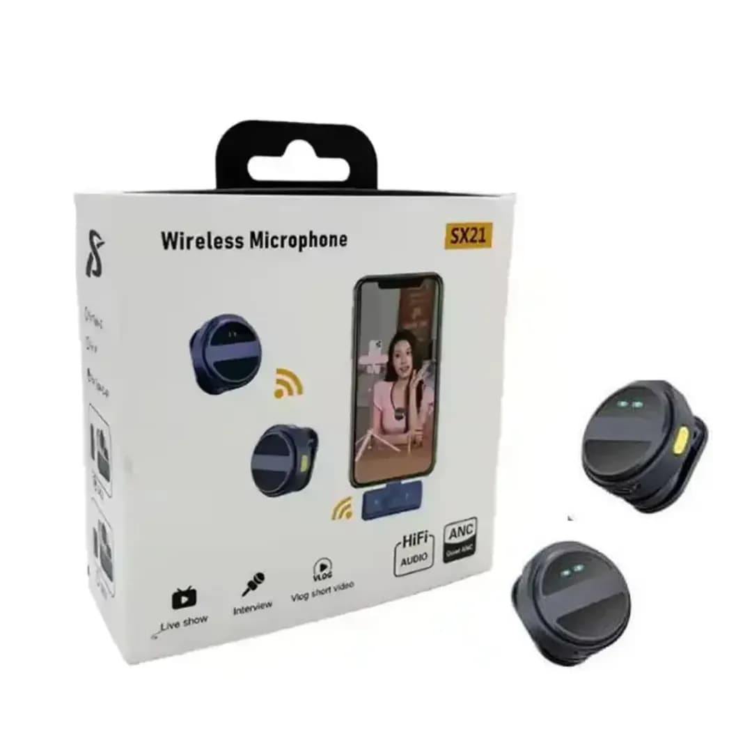 SX21 Wireless Dual Lavalier Microphone with DSP Smart Noise Reduction (2 Microphones)