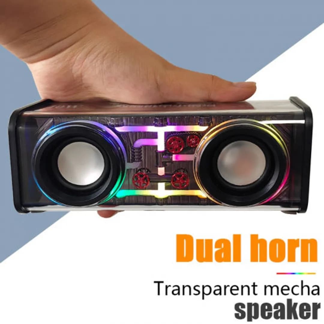 Dual Horn Transparent Mecha Wireless Bluetooth 5.3 Speaker with RGB Lights (10W)