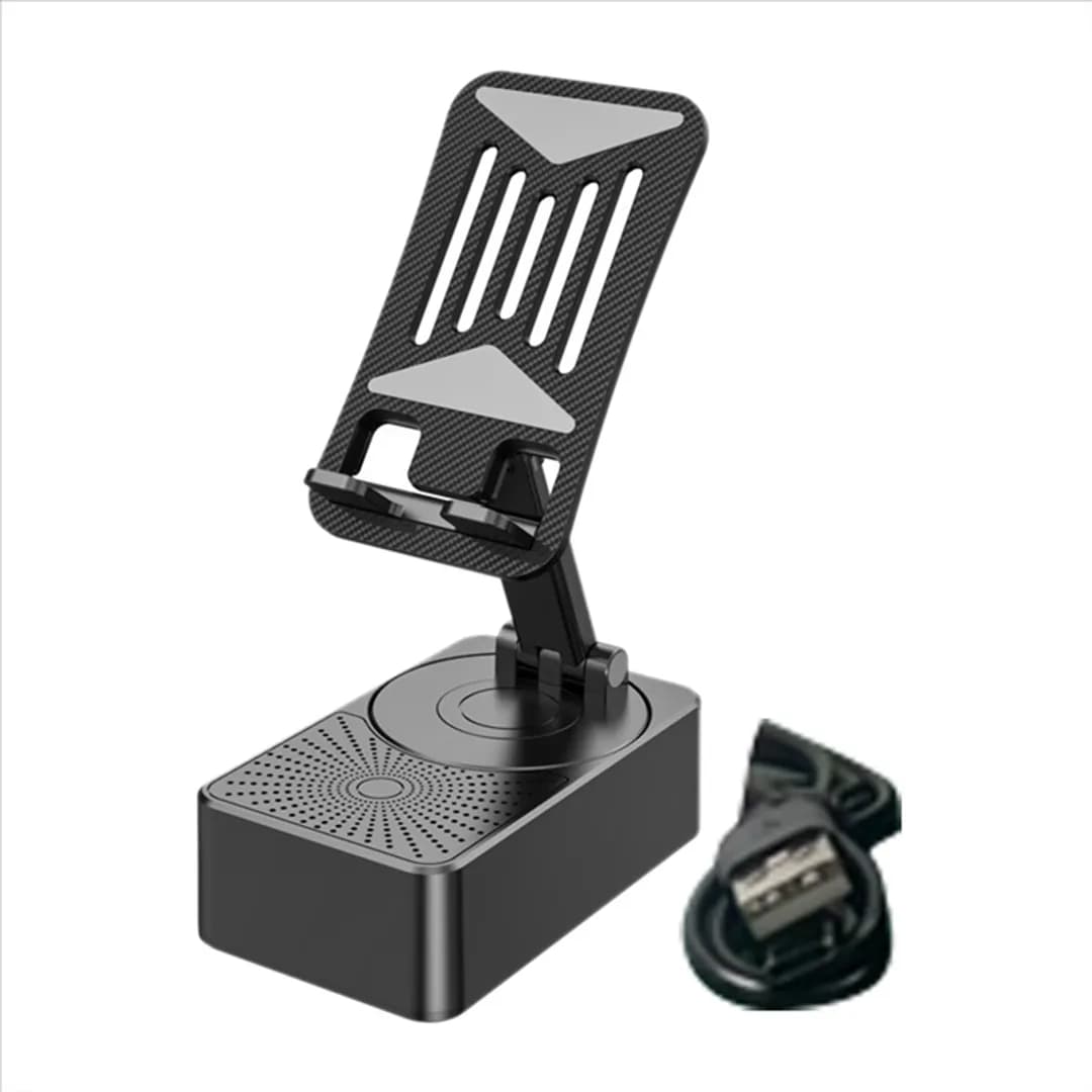 3-in-1 Foldable Desktop Mobile Phone Stand with Bluetooth Speaker & Charging Support