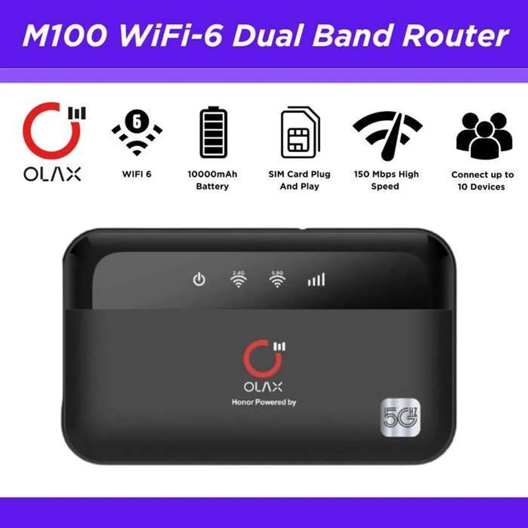 OLAX M100 4G LTE WiFi 6 Router with 10,000mAh Power Bank & SIM Slot